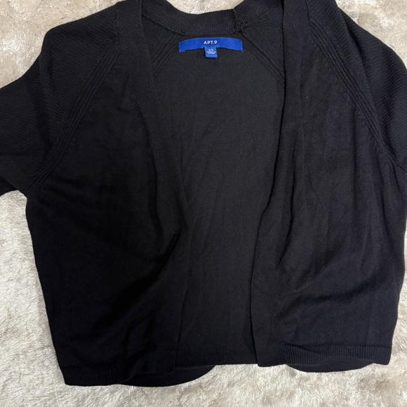 Women's lightweight 3/4 sleeve cropped open front black textured cardigan-XS - Picture 4 of 8